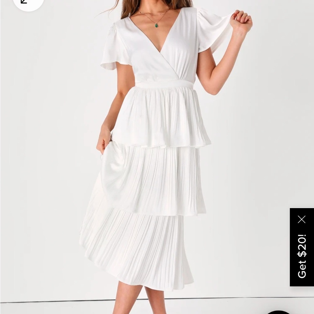 Twirl-wind Romance White Satin Tiered Midi Dress Size Large